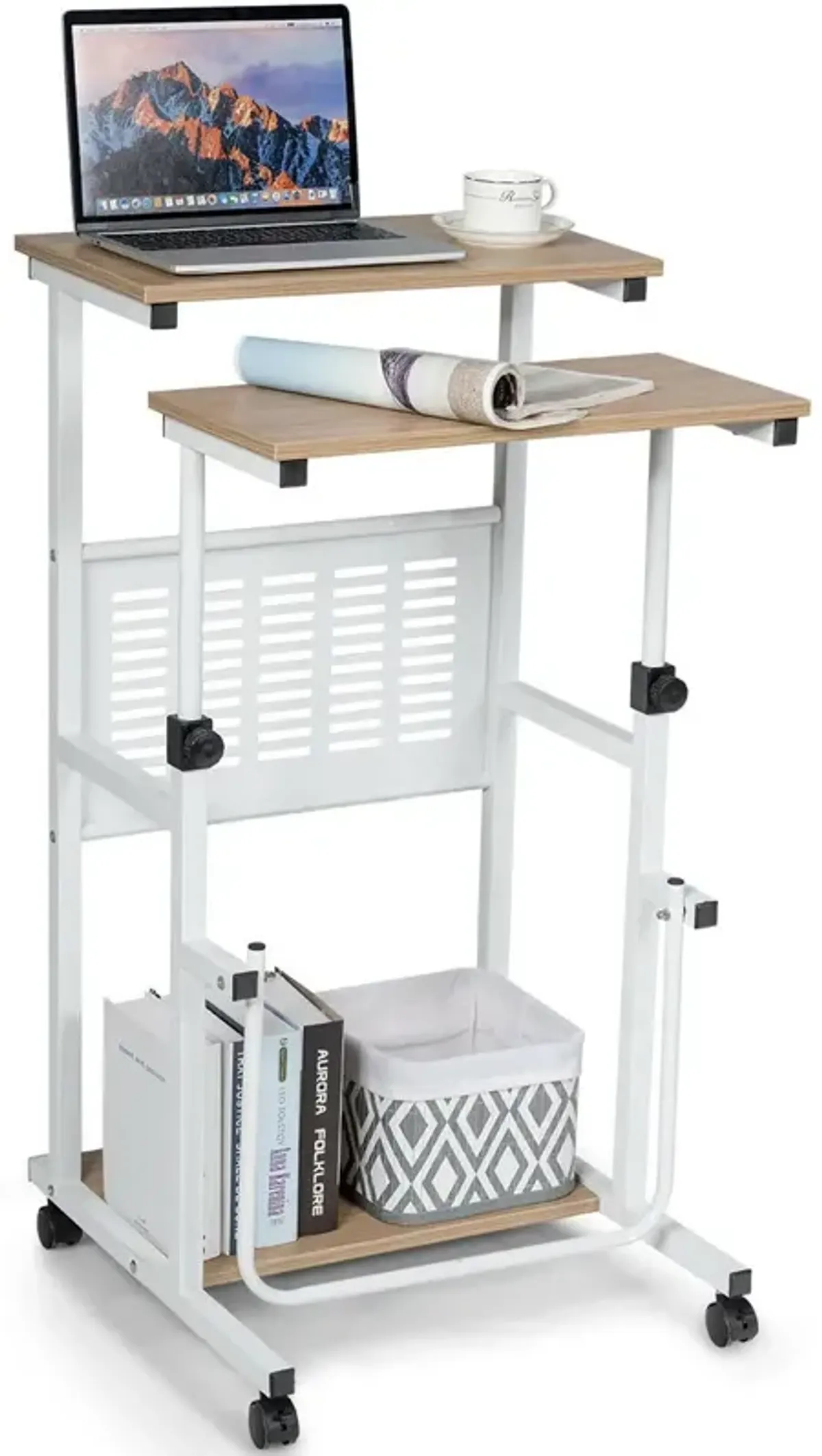 Height Adjustable Mobile Computer Stand-Up Desk with 2 Modes