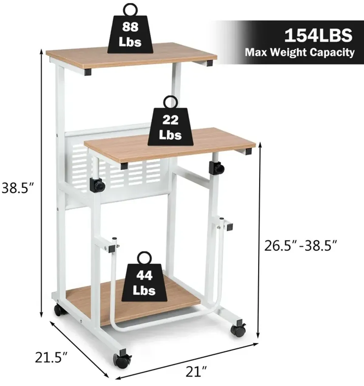 Height Adjustable Mobile Computer Stand-Up Desk with 2 Modes