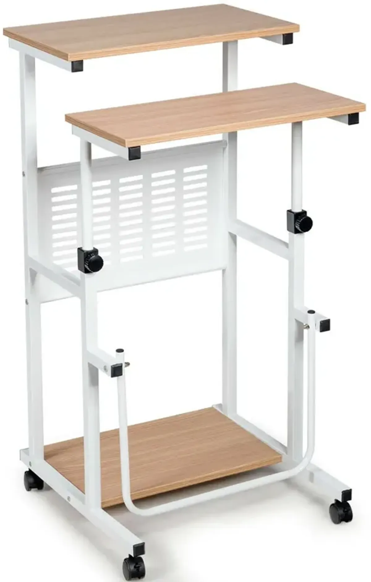 Height Adjustable Mobile Computer Stand-Up Desk with 2 Modes