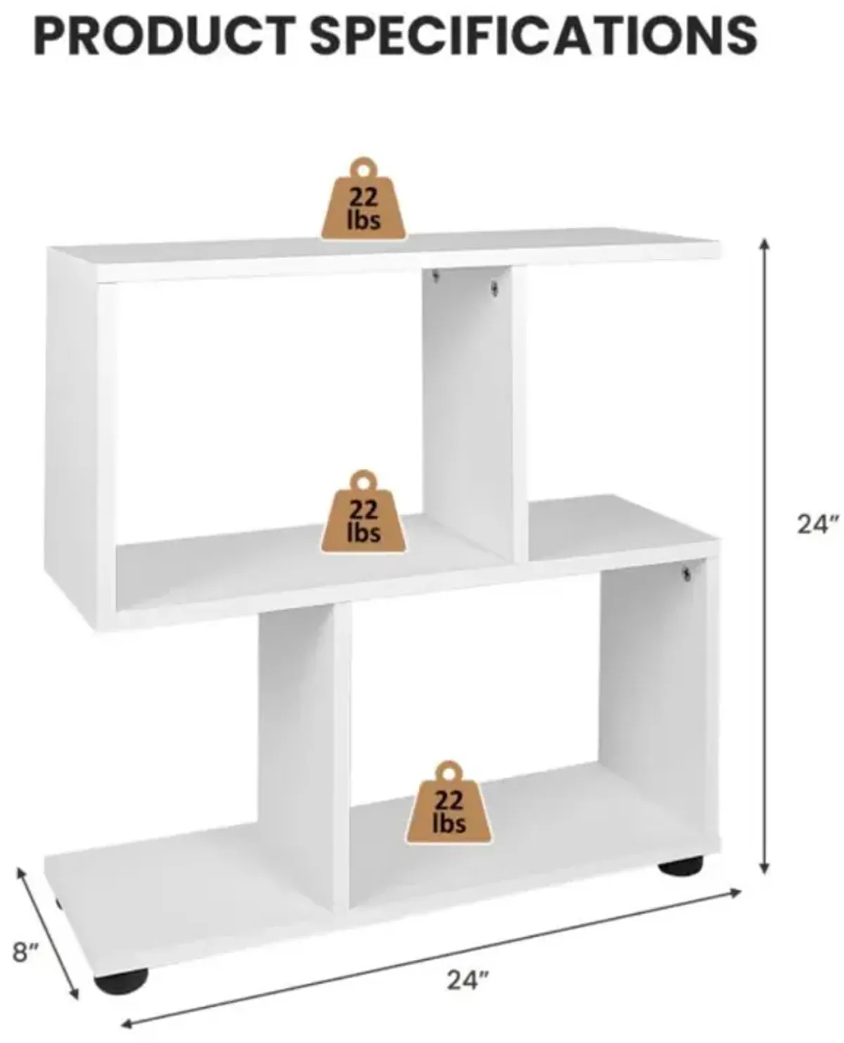 Hivvago 24 Inch 3-Tier Geometric Bookshelf with Thick Foot Pads