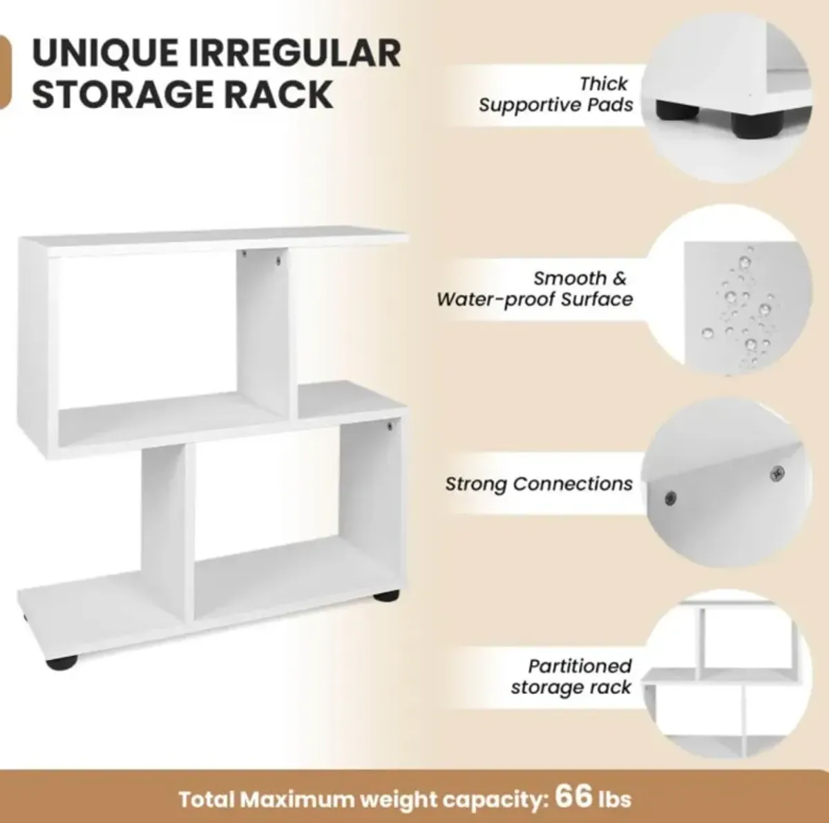 Hivvago 24 Inch 3-Tier Geometric Bookshelf with Thick Foot Pads