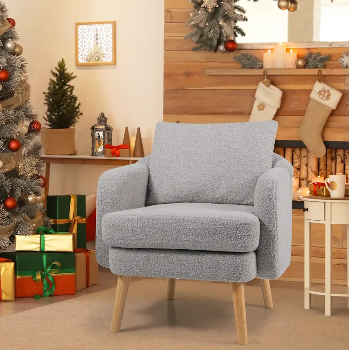 Sherpa Accent Chair with Seat Cushion for Modern and Comfortable Living Room Seating