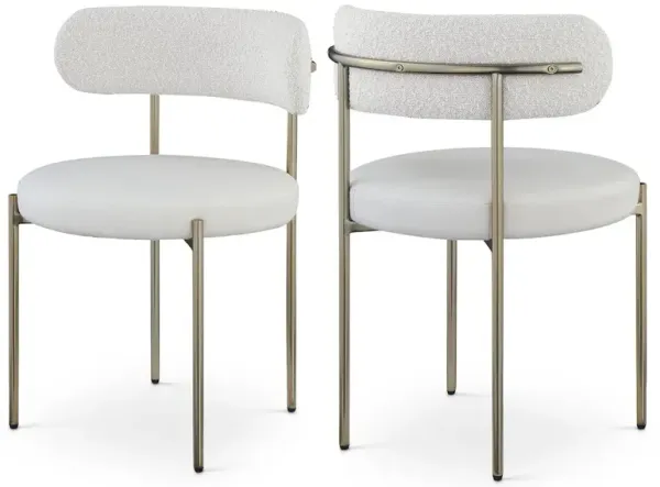 Meridian Furniture Beacon Cream Vegan Leather and Boucle Fabric Dining Chair, Set of 2