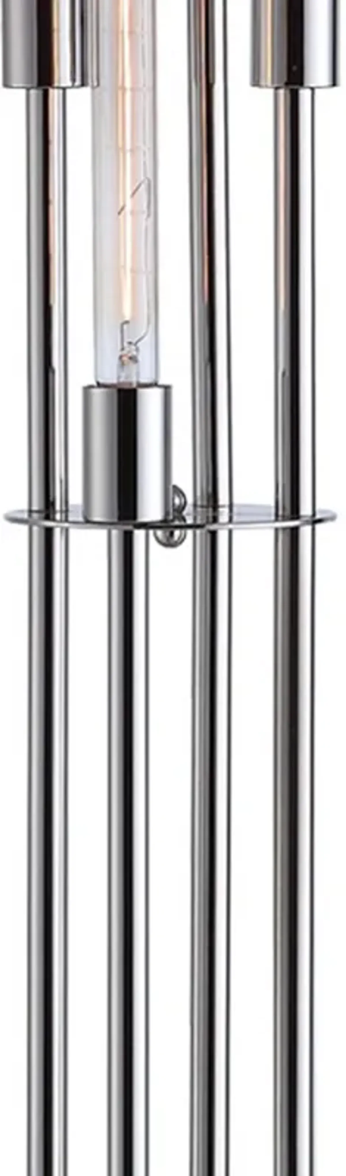 59 Inch Floor Lamp, 4 LED Lights, Metal Round Base, Glossy Nickel Finish-Benzara