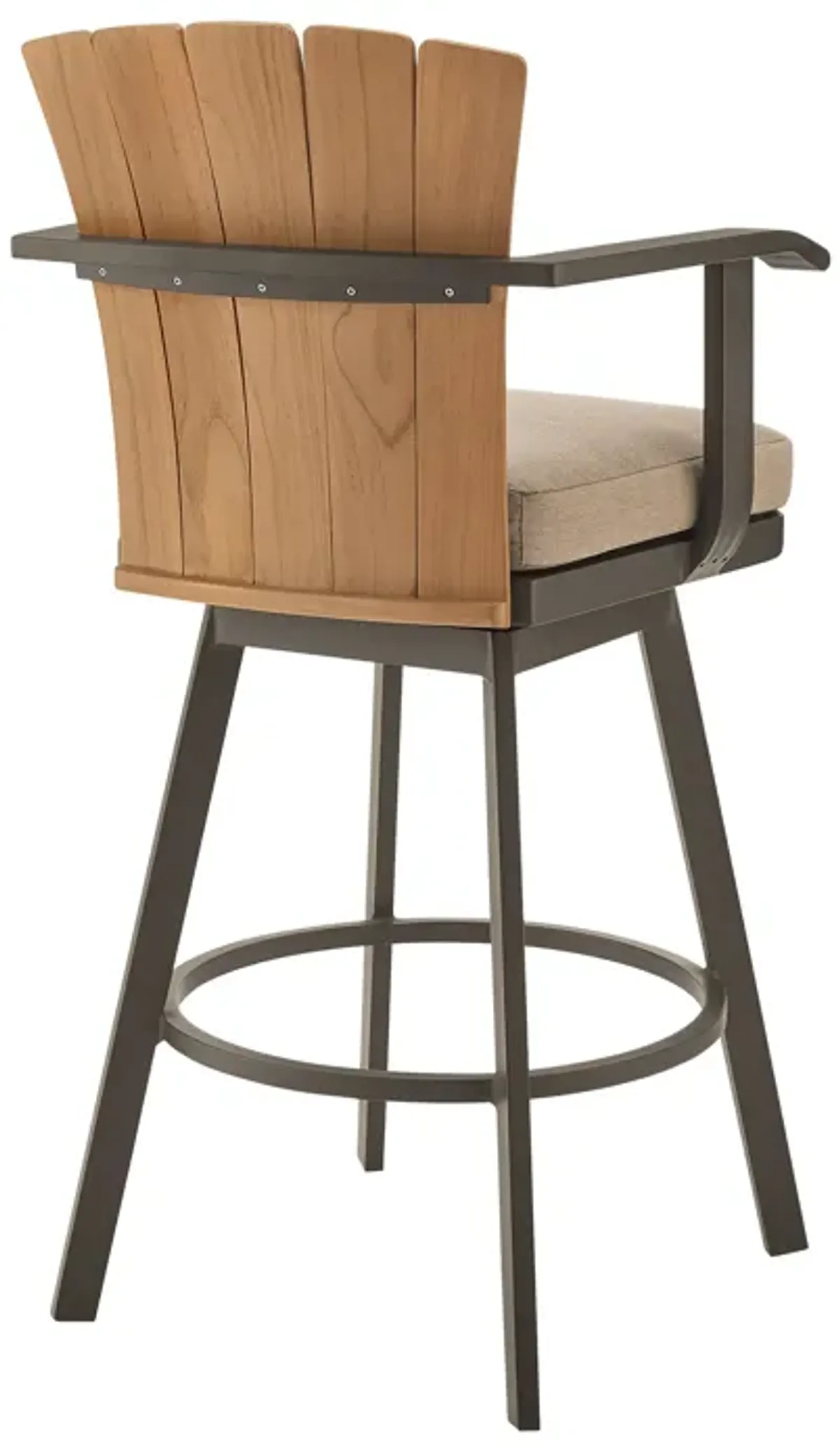 Luna 26 Inch Outdoor Swivel Counter Stool Chair, Rustic Teak Wood, Brown - Benzara