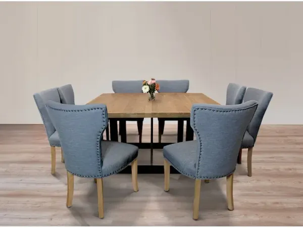 9-Piece Dining Set 8 Jill Dining Chairs in Denim Fabric Natural Legs