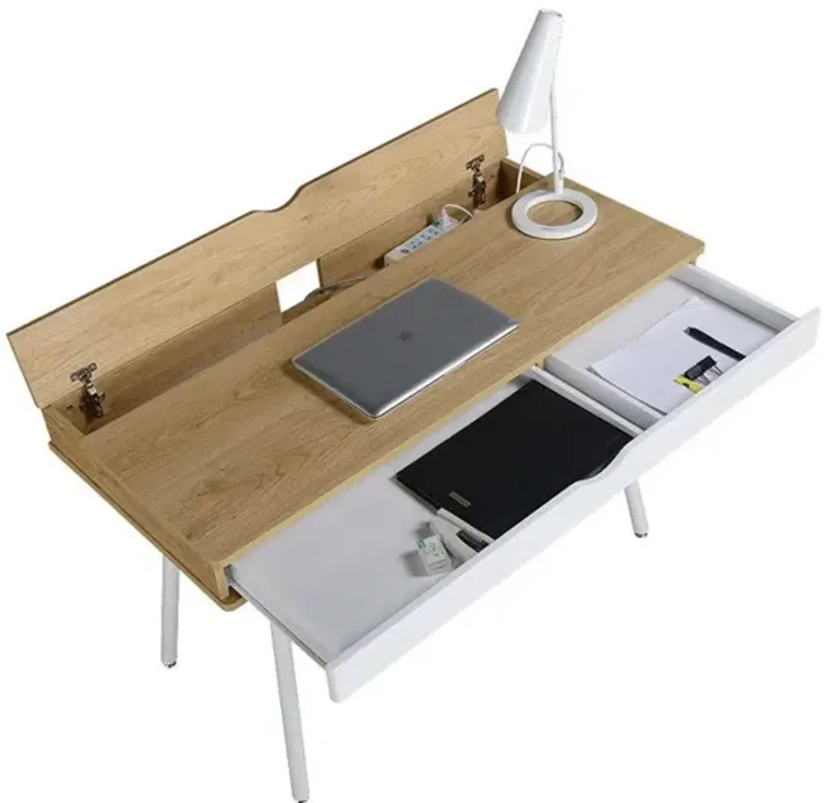 Hivvago Modern Heavy Duty Laptop Computer Desk with Storage Drawer in Pine Wood Finish