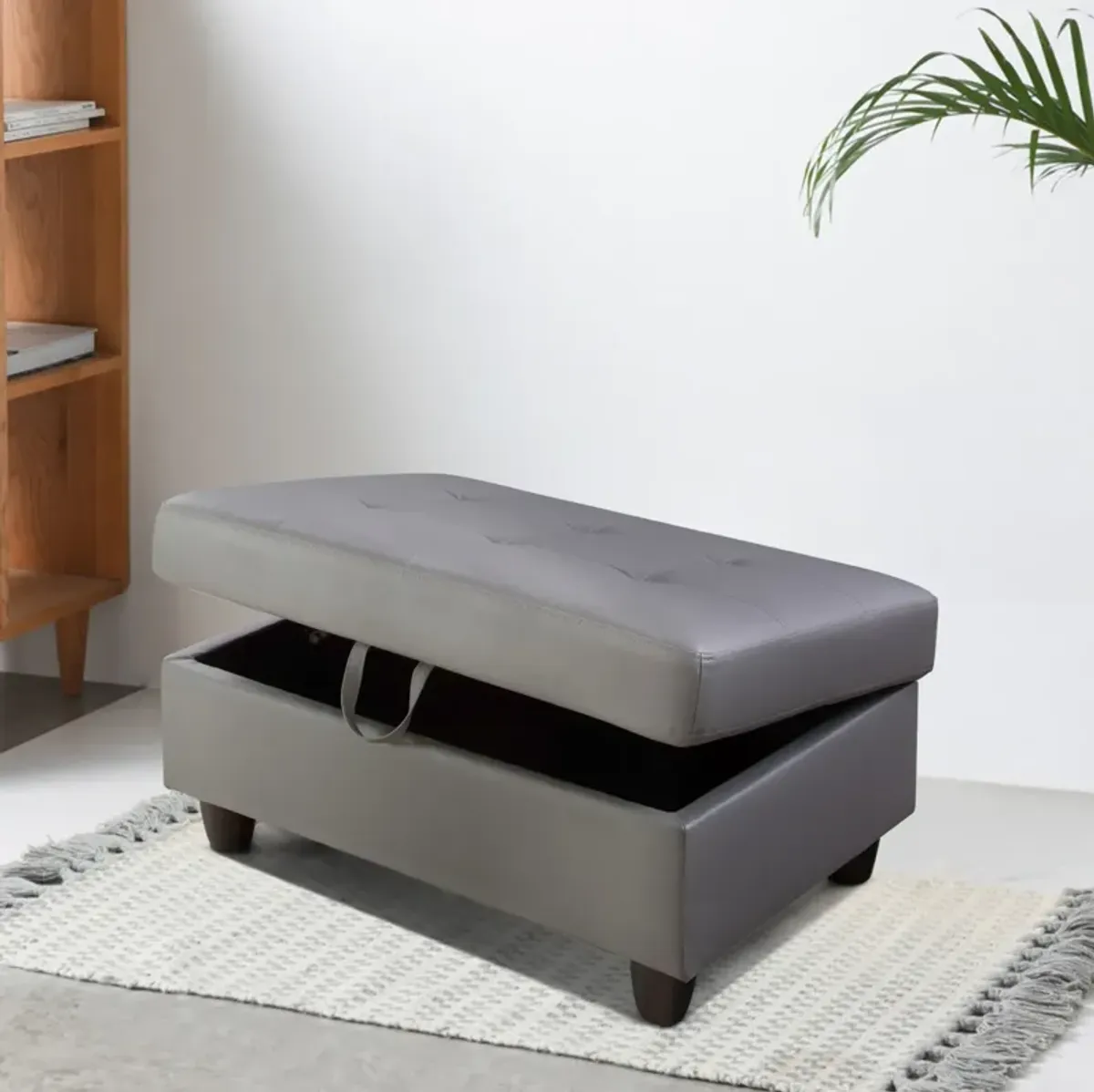 35 in. W Faux Leather Rectangle Ottoman with Storage