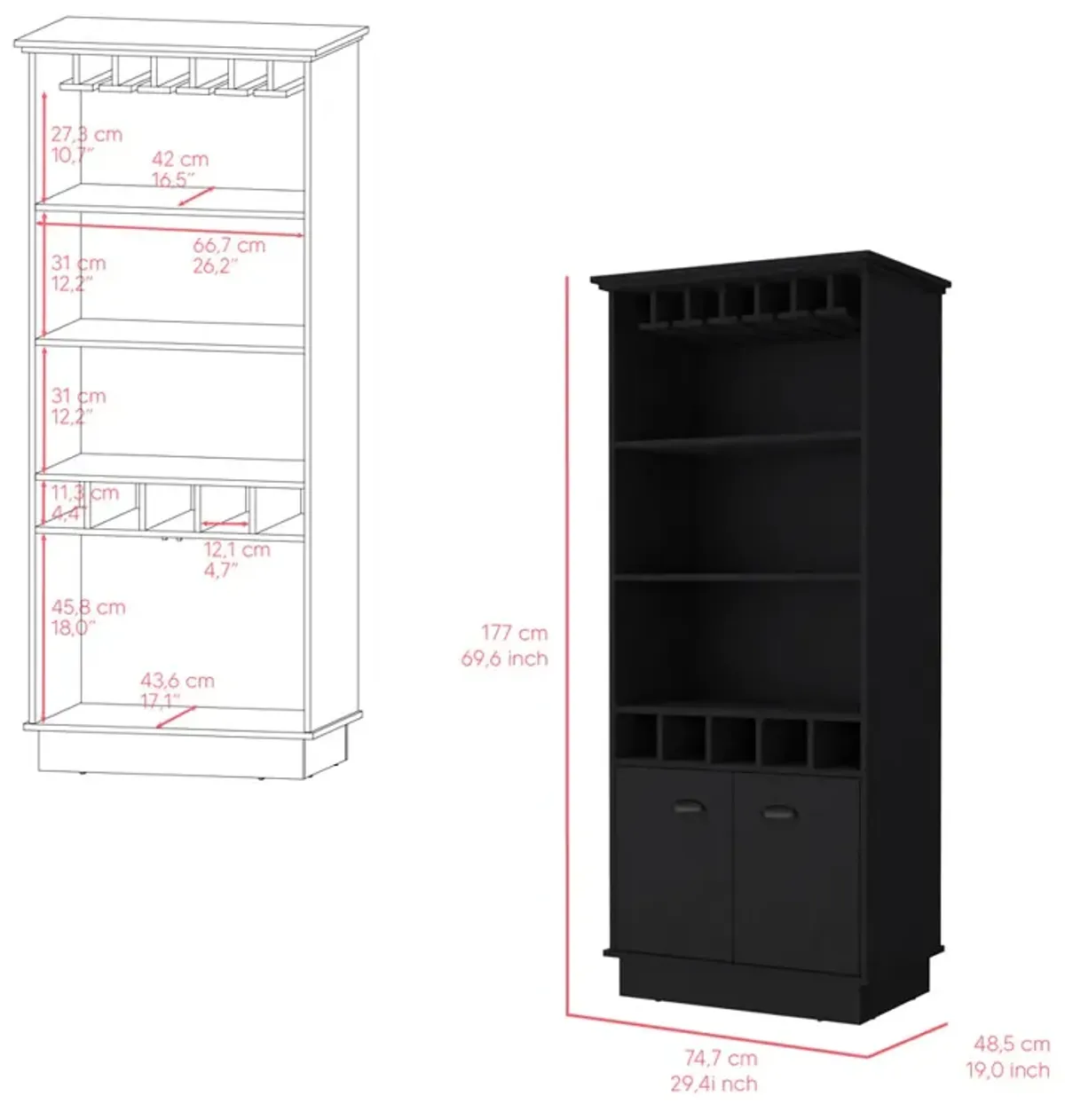 Bar Cabinet Taholah, Living Room, Black