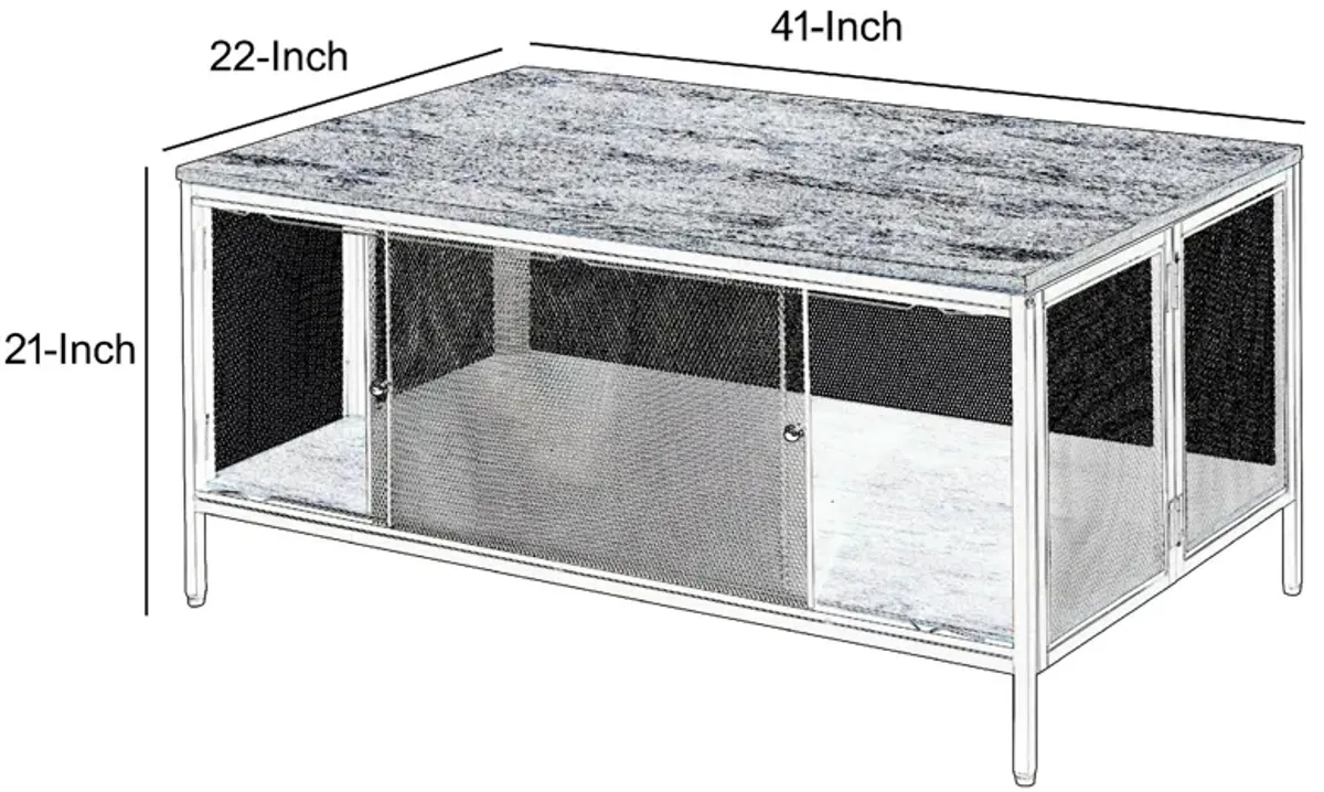 Metal Coffee Table with 1 Bottom Shelf and Mesh Design, Brown and Gray-Benzara