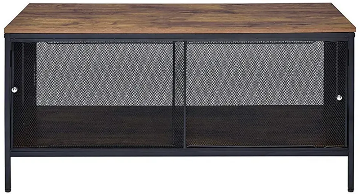 Metal Coffee Table with 1 Bottom Shelf and Mesh Design, Brown and Gray-Benzara