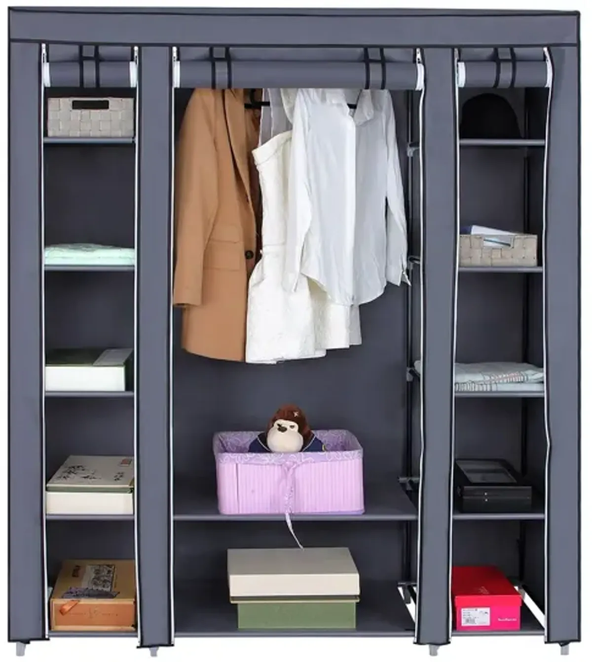 Portable Clothes Storage Solution with Shelves & Hanging Rail