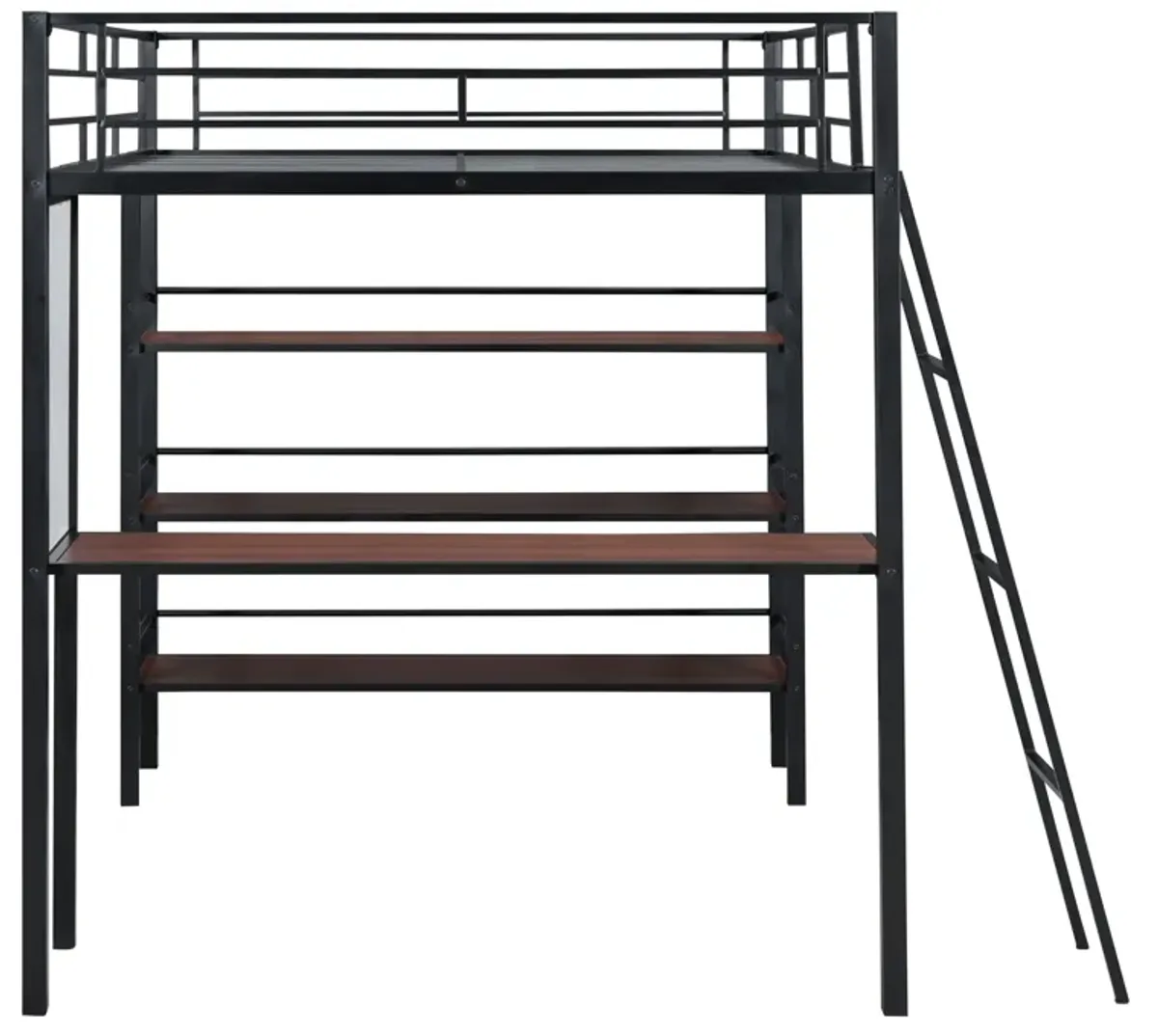 Merax Metal Loft  Bed with  Desk and 3 Layers of Shelves