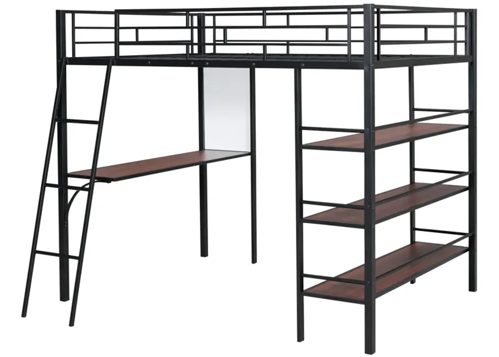 Merax Metal Loft  Bed with  Desk and 3 Layers of Shelves