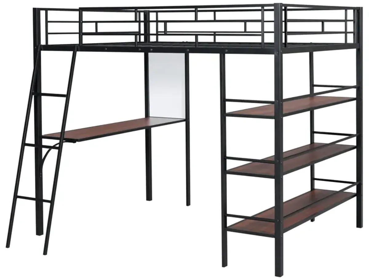 Merax Metal Loft  Bed with  Desk and 3 Layers of Shelves