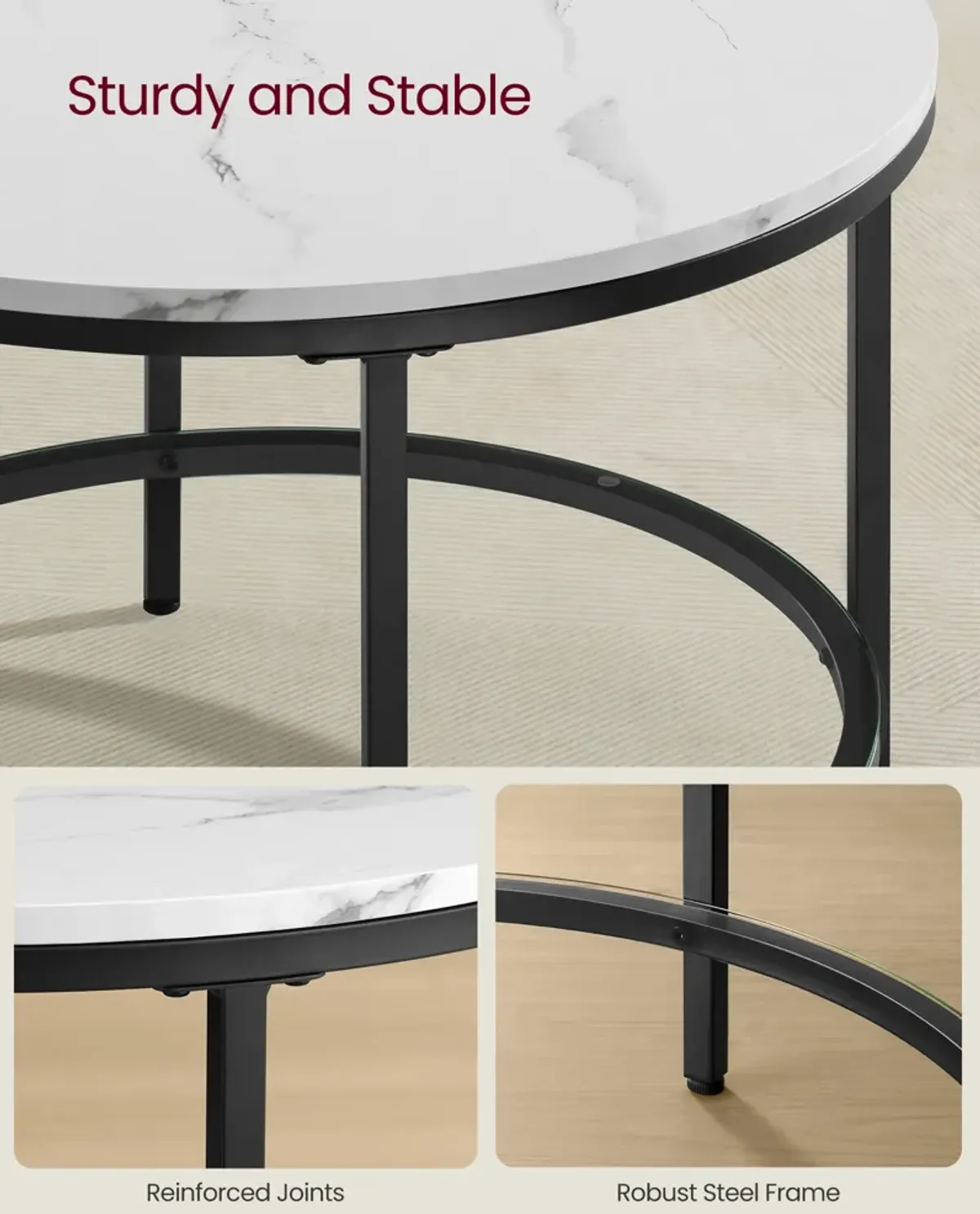 Faux Marble Round Coffee Table for Elegant Living Room Decor