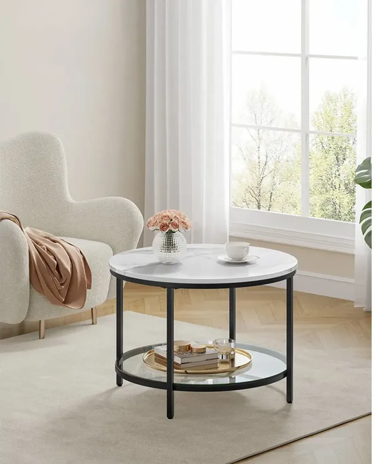 Faux Marble Round Coffee Table for Elegant Living Room Decor