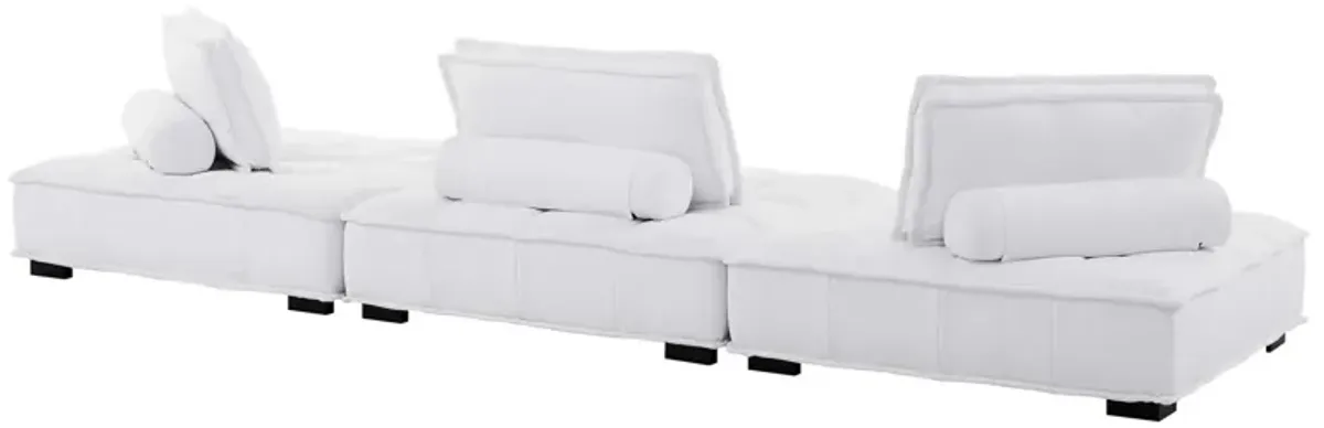 Saunter Tufted Fabric 3-Piece Sofa White