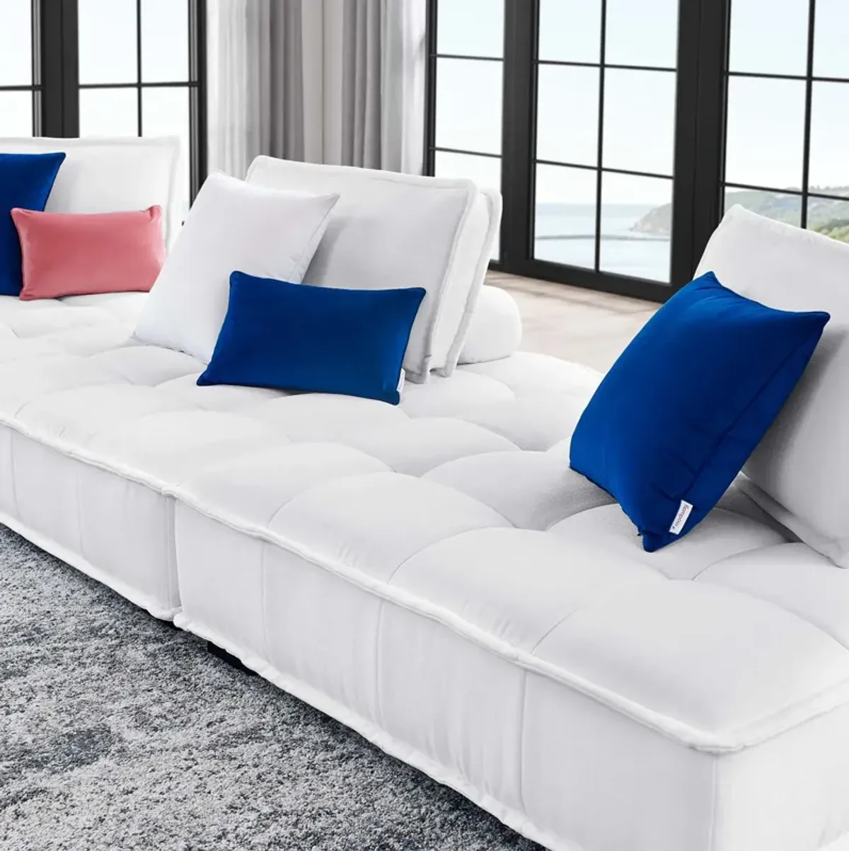 Saunter Tufted Fabric 3-Piece Sofa White