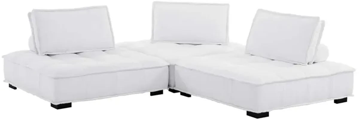 Saunter Tufted Fabric 3-Piece Sofa White