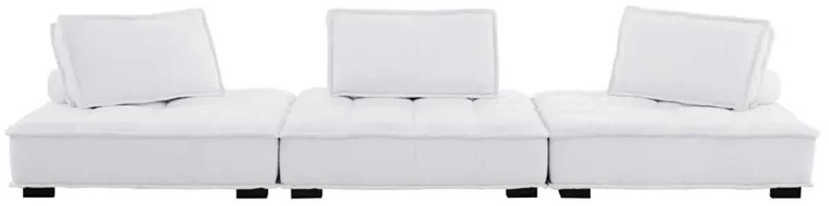 Saunter Tufted Fabric 3-Piece Sofa White