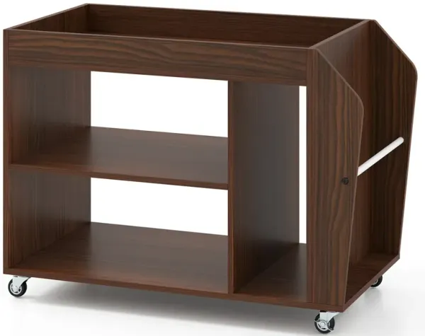 Mobile 3-Tier Side Table with Universal Rolling Wheels and Open Shelves