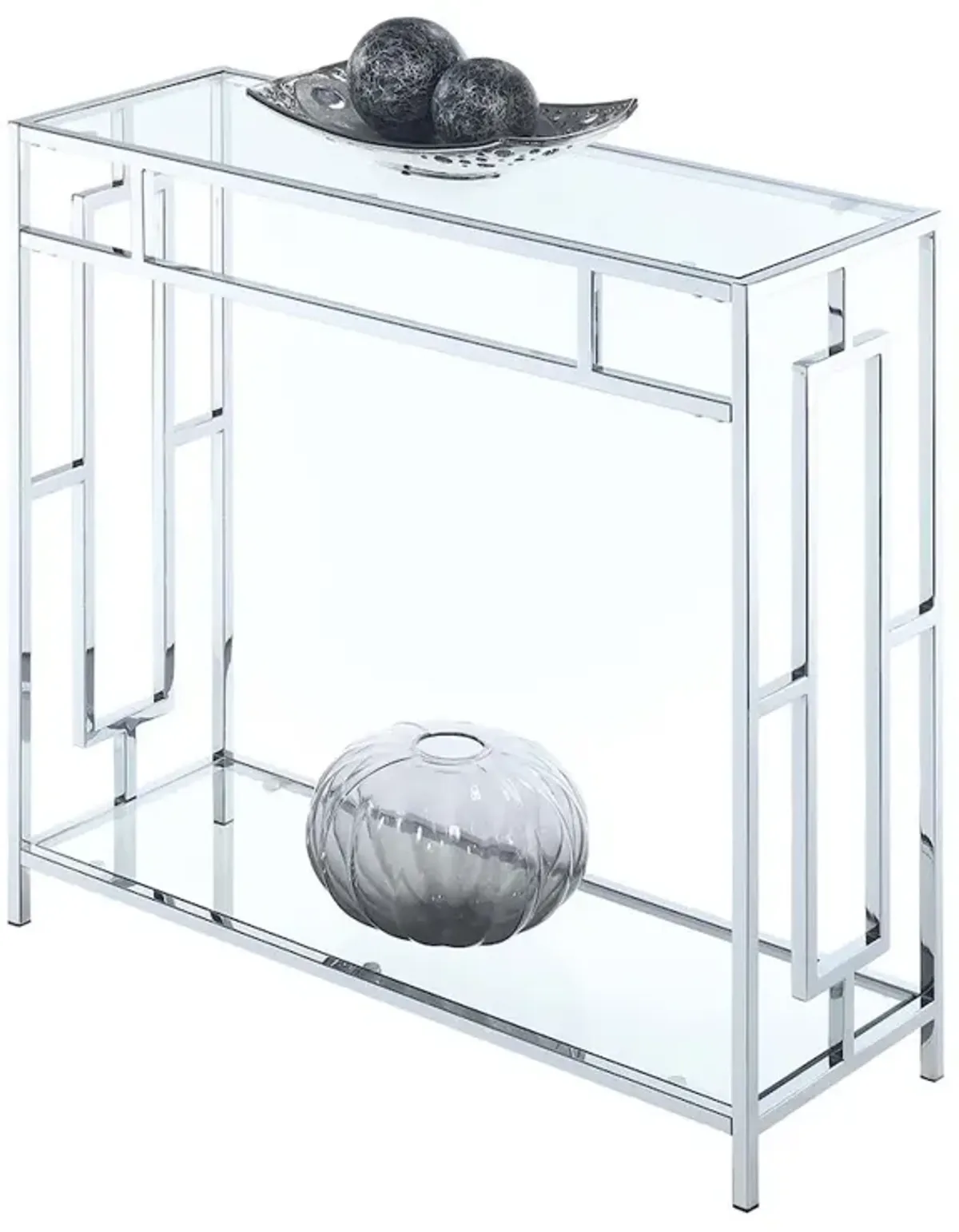 Convenience Concepts Town Square Chrome Glass Entryway Hall Table with Shelf