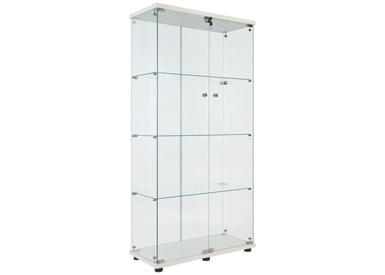 Two Door Glass Cabinet Glass Display Cabinet With 4 Shelves, White