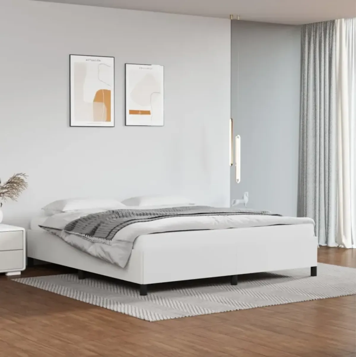 vidaXL White California King Size Bed Frame - Faux Leather - Modern Design - Compatible with 76"x79.9" Mattress - Sturdy Plywood and Engineered Wood Construction