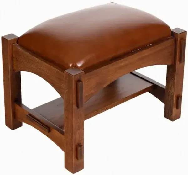 Crafters and Weavers Craftsman / Mission Mortise and Tenon Foot Stool - Russet Brown Leather