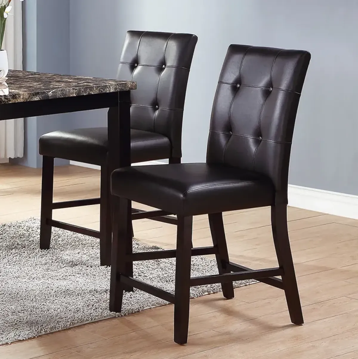 Leroux Upholstered Counter Height Chairs In Espresso Finish, Set Of 2