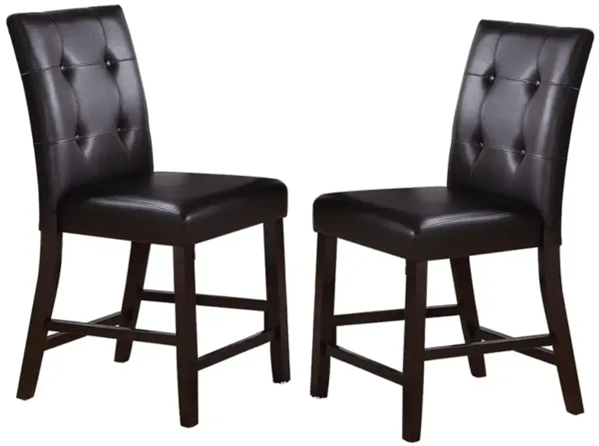 Leroux Upholstered Counter Height Chairs In Espresso Finish, Set Of 2