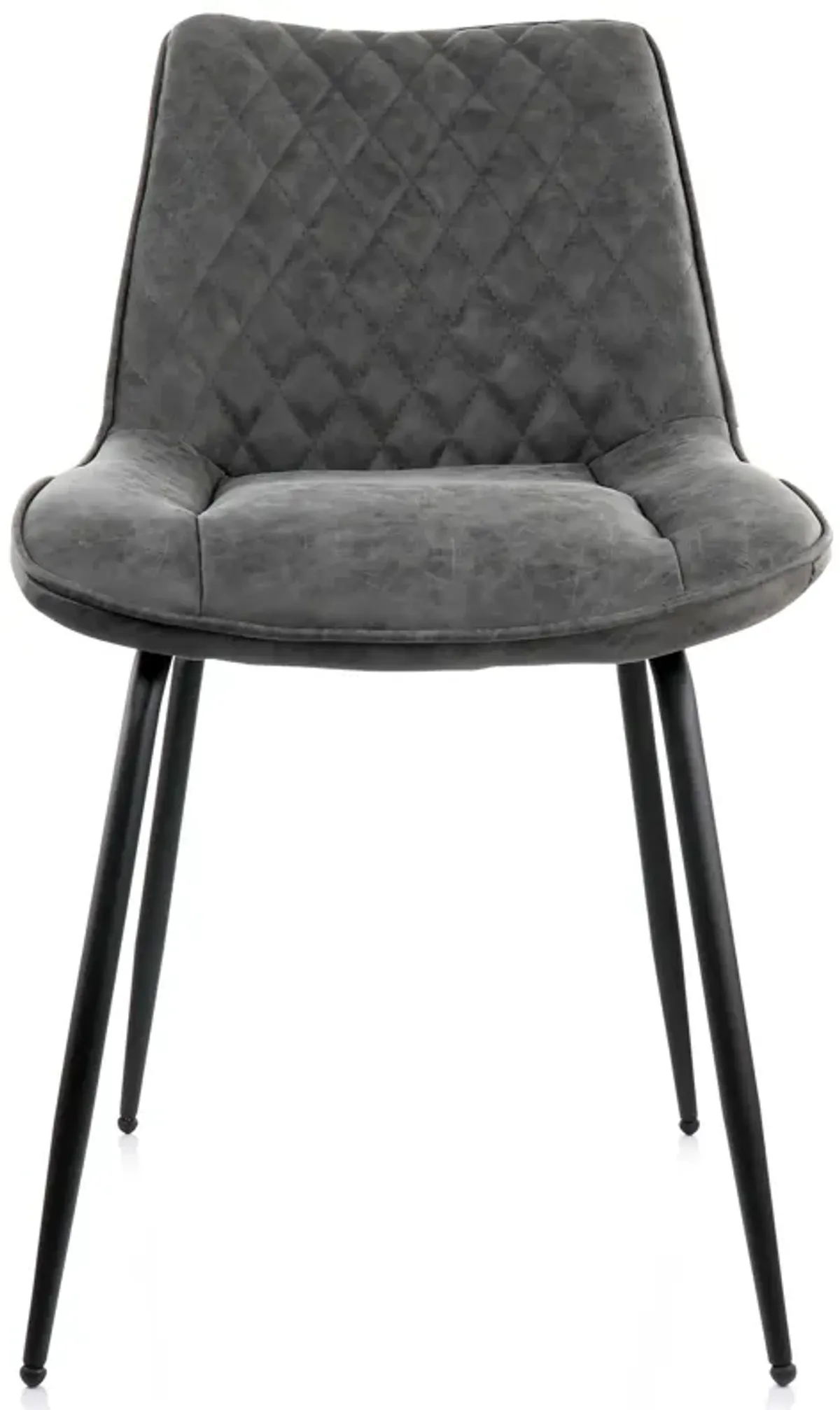 Elama 2 Piece Vintage Faux Leather Tufted Chair in Gray with Black Metal Legs