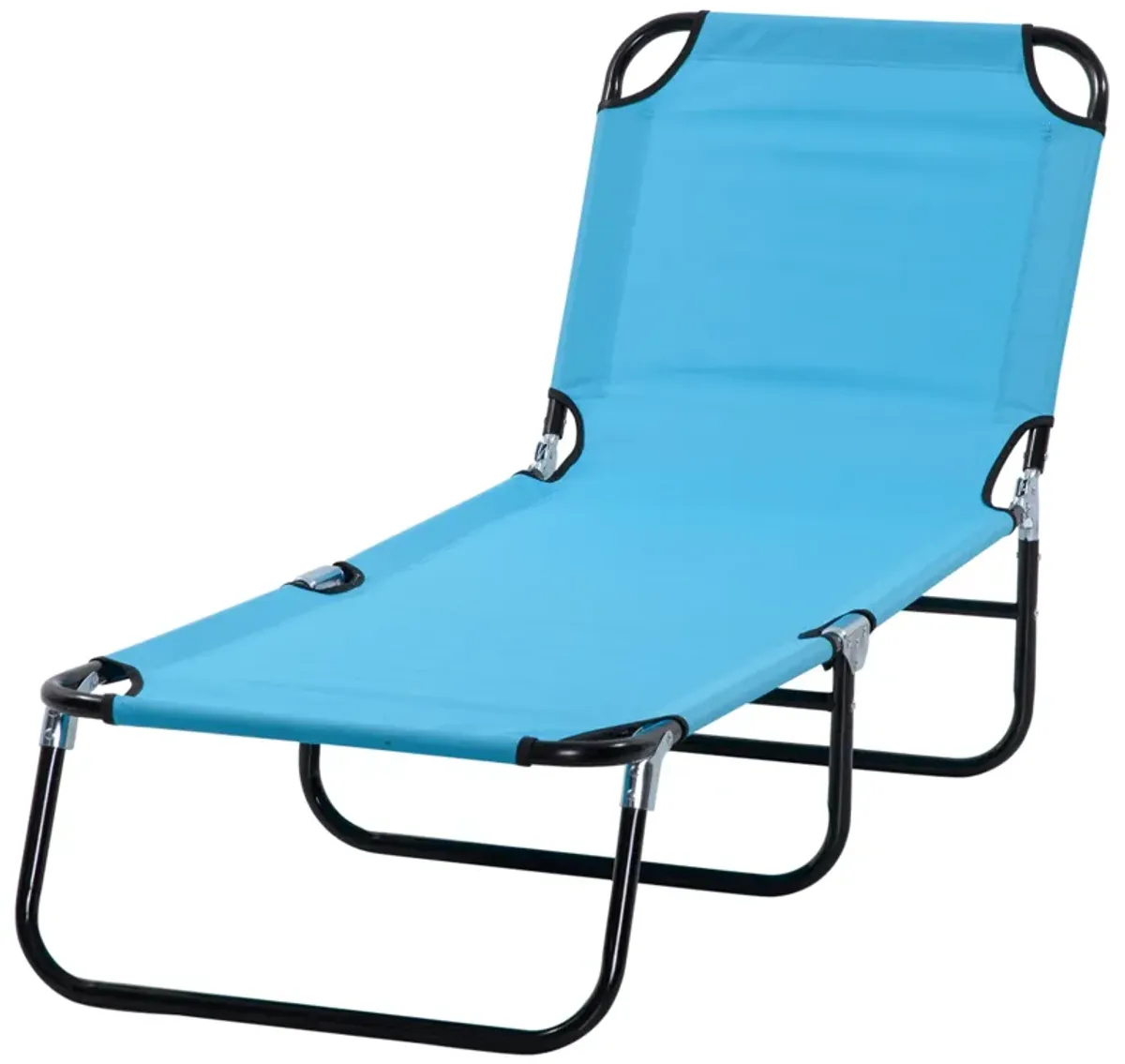 Outsunny Folding Chaise Lounge Pool Chair, Outdoor Sun Tanning Chair with Pillow, 5-Level Reclining Back, Steel Frame & Breathable Mesh for Beach, Yard, Patio, Sky Blue