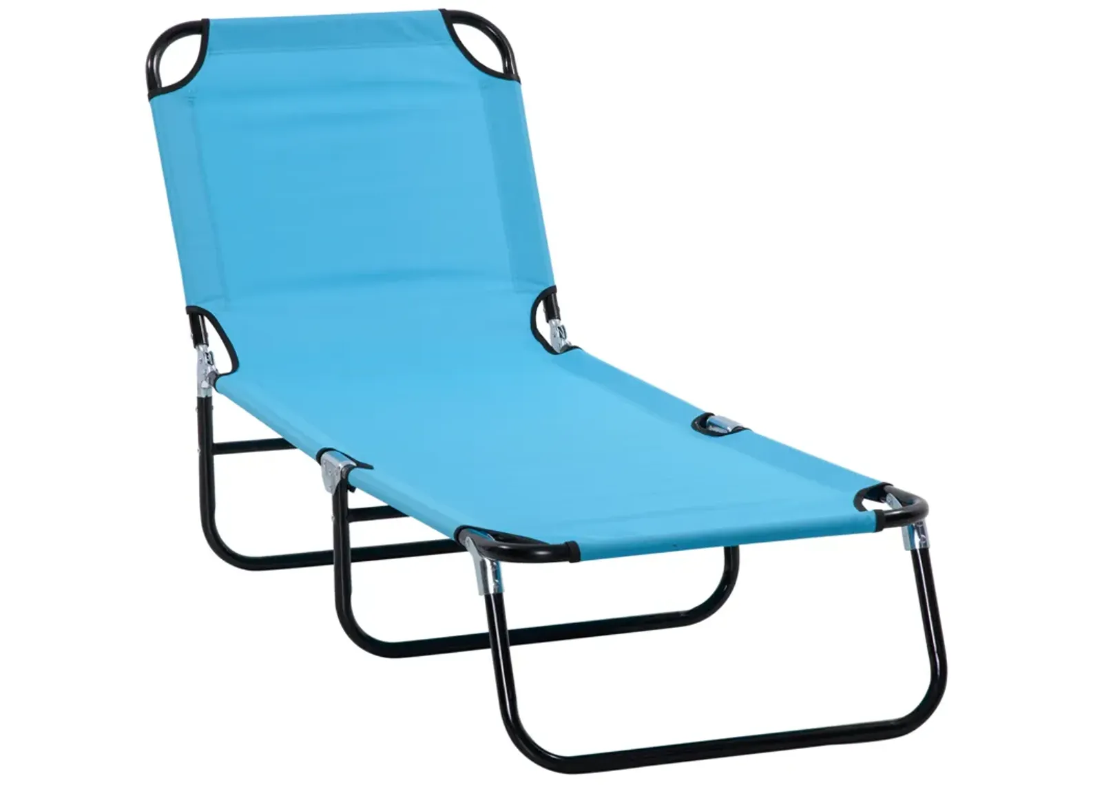 Outsunny Folding Chaise Lounge Pool Chair, Outdoor Sun Tanning Chair with Pillow, 5-Level Reclining Back, Steel Frame & Breathable Mesh for Beach, Yard, Patio, Sky Blue