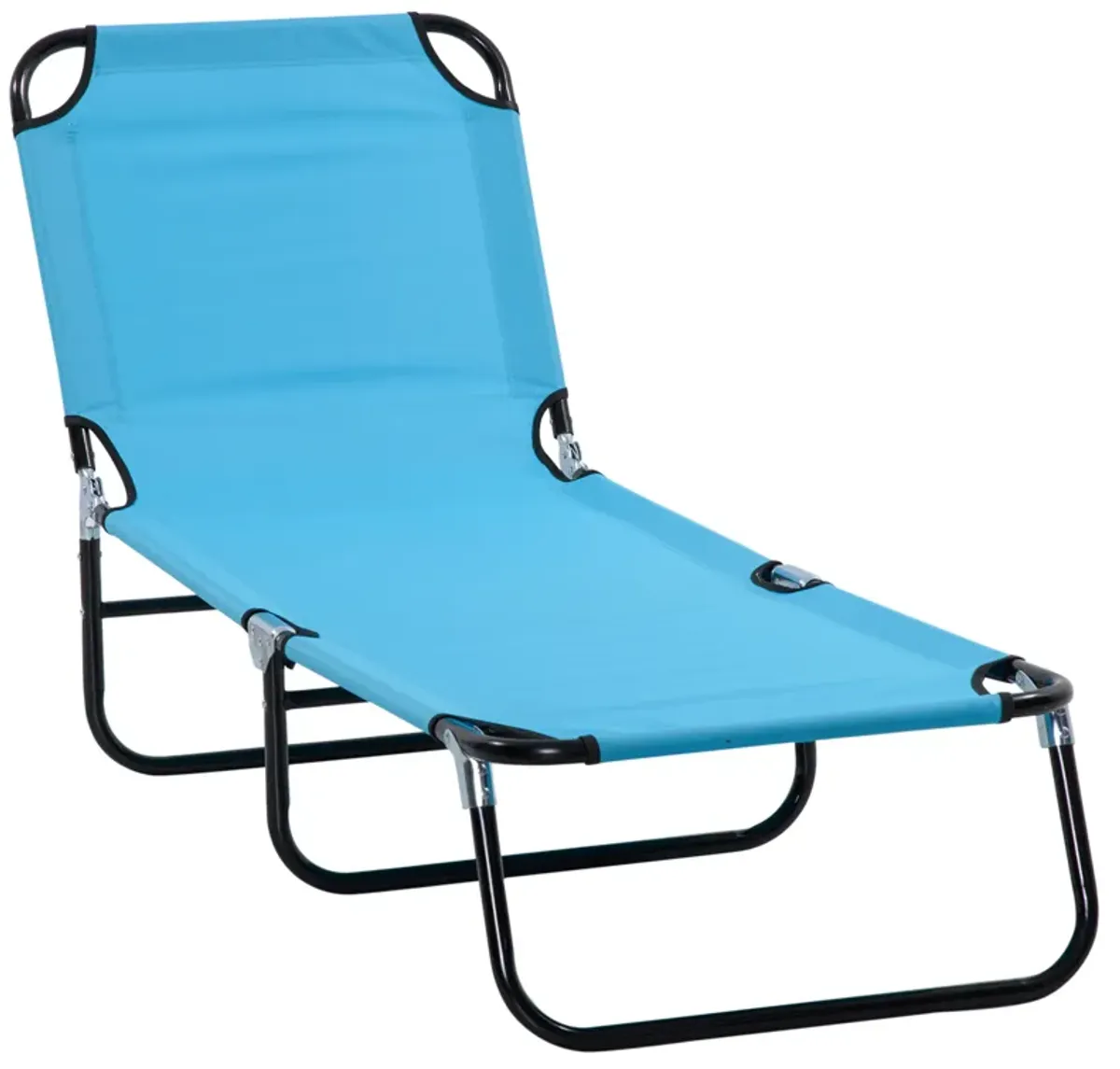 Outsunny Folding Chaise Lounge Pool Chair, Outdoor Sun Tanning Chair with Pillow, 5-Level Reclining Back, Steel Frame & Breathable Mesh for Beach, Yard, Patio, Sky Blue