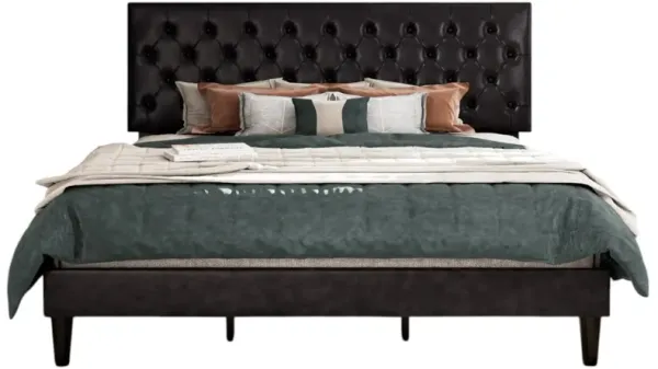 Modern Faux Leather Platform Bed with Tufted Headboard for Stylish Bedrooms