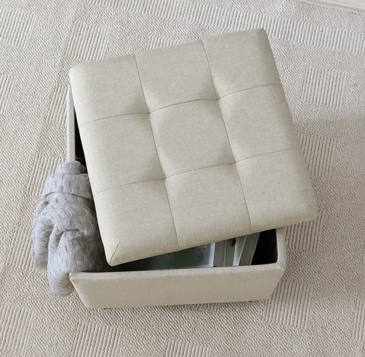 Ornavo Home Crawford Linen Tufted Square Storage Ottoman with Lift Off Lid