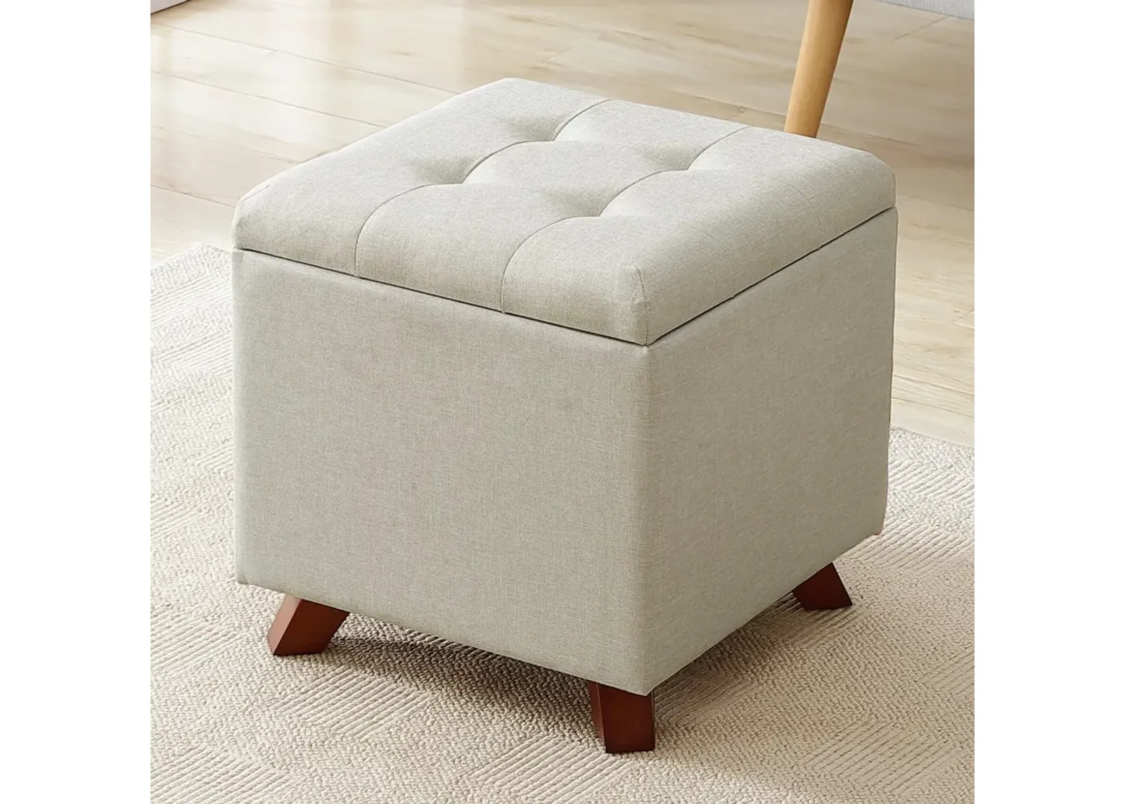 Ornavo Home Crawford Linen Tufted Square Storage Ottoman with Lift Off Lid