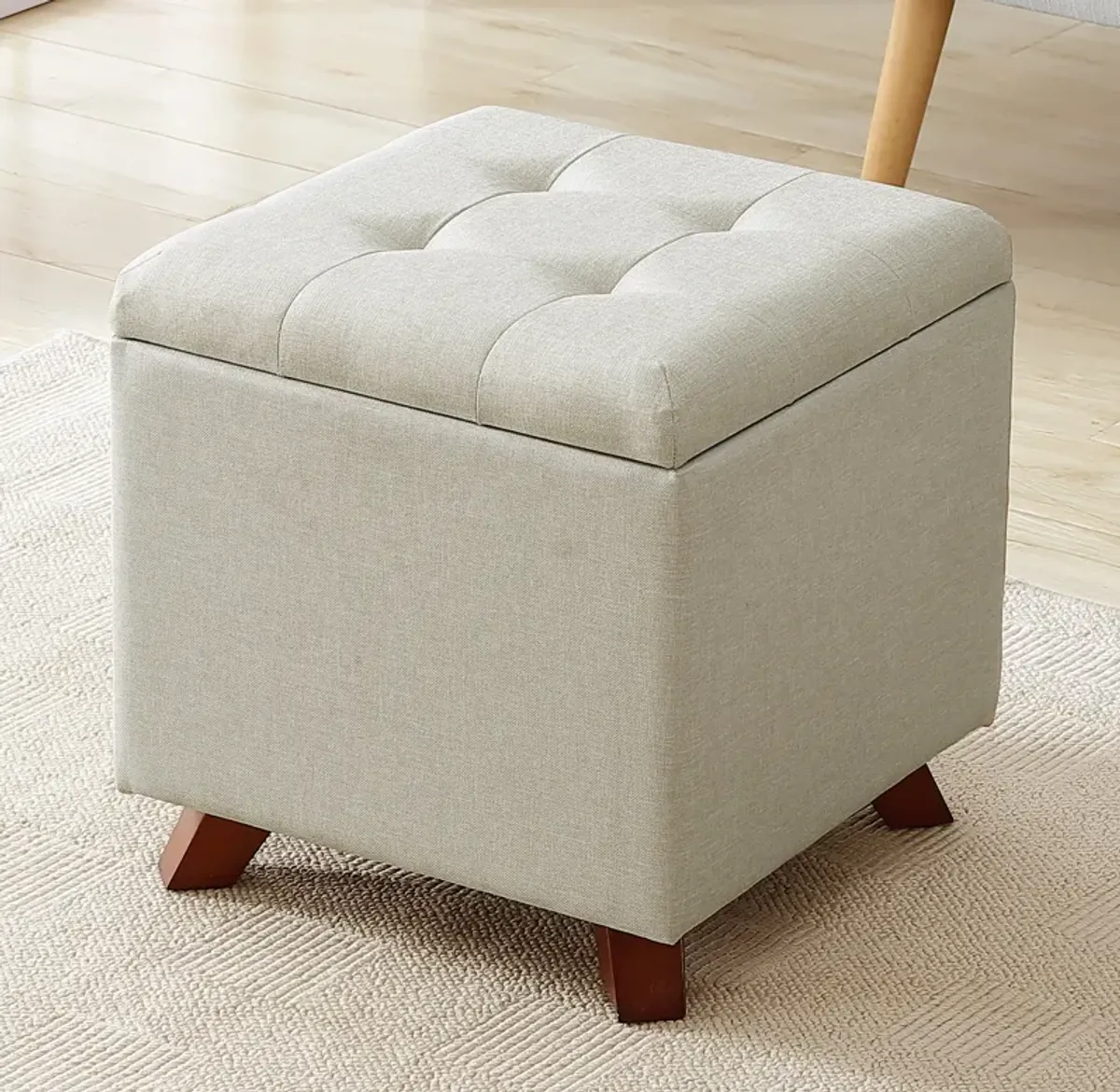 Ornavo Home Crawford Linen Tufted Square Storage Ottoman with Lift Off Lid