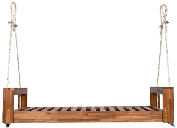 Merax Outdoor Patio Acacia Wood Porch Swing Frame with Hemp Ropes