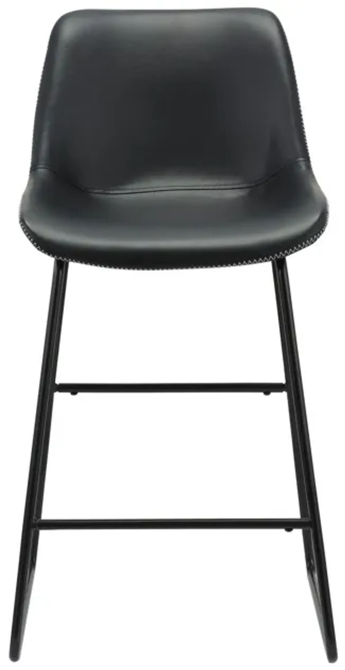 26 Inch Counter Height Chair, Set of 2, Black Faux Leather, Sled Legs - Benzara