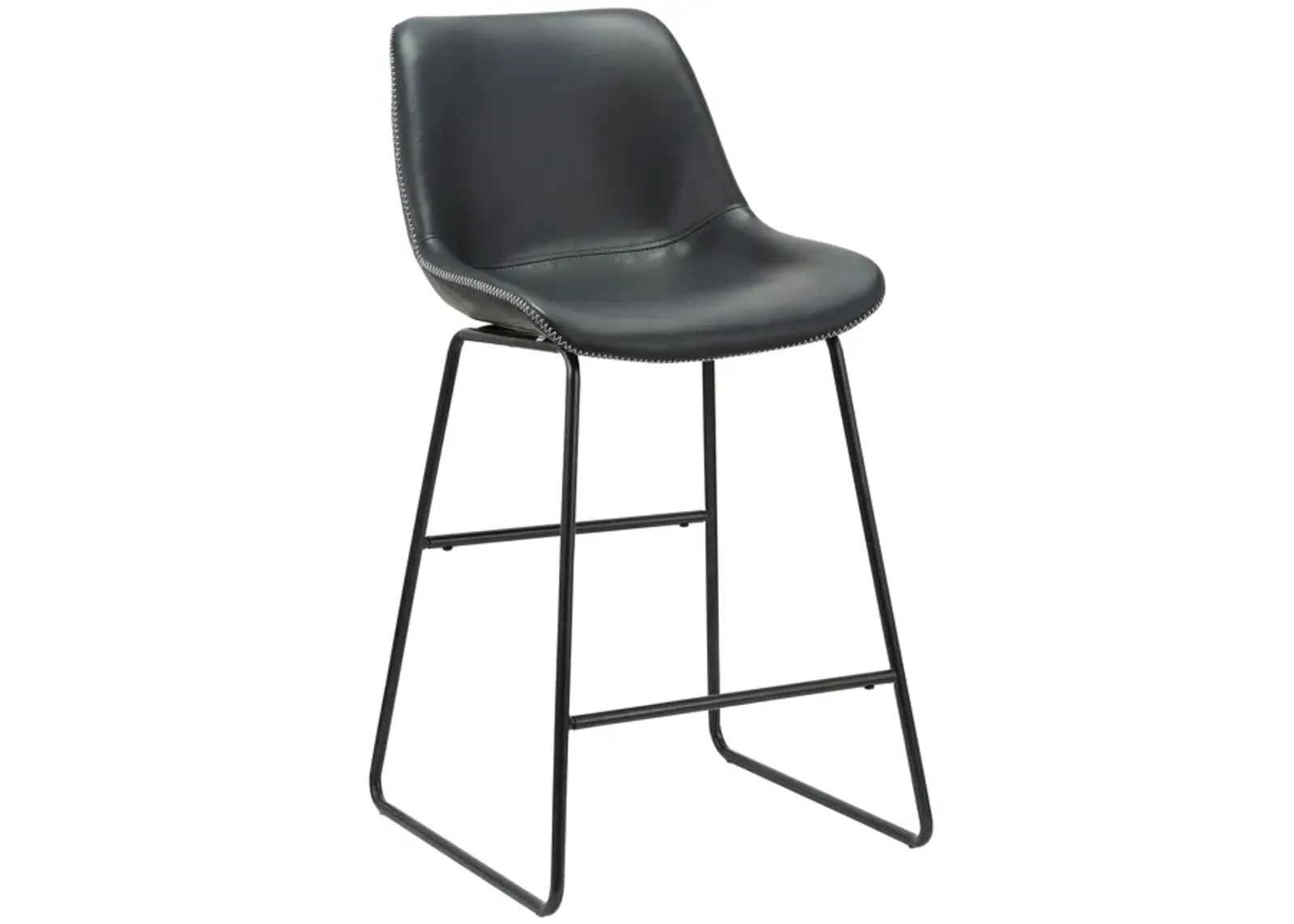 26 Inch Counter Height Chair, Set of 2, Black Faux Leather, Sled Legs - Benzara