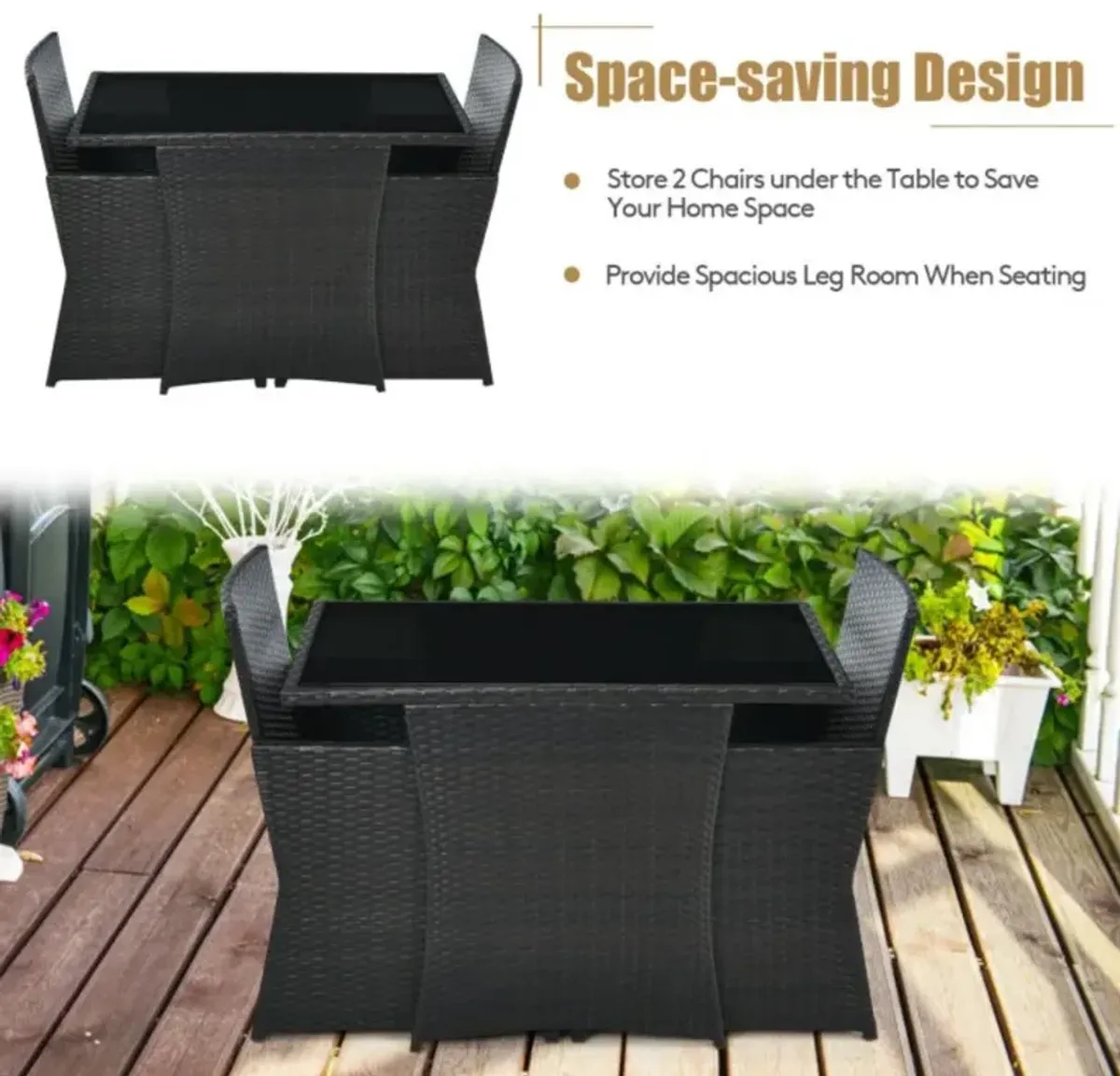 Hivvago 3 Pieces Patio Rattan Furniture Set with Cushion and Sofa Armrest