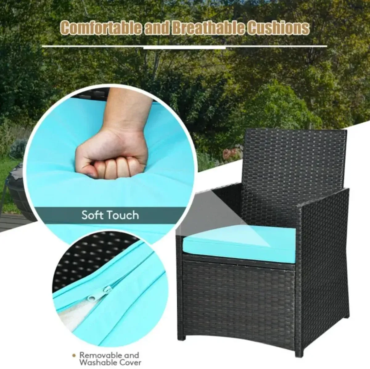 Hivvago 3 Pieces Patio Rattan Furniture Set with Cushion and Sofa Armrest