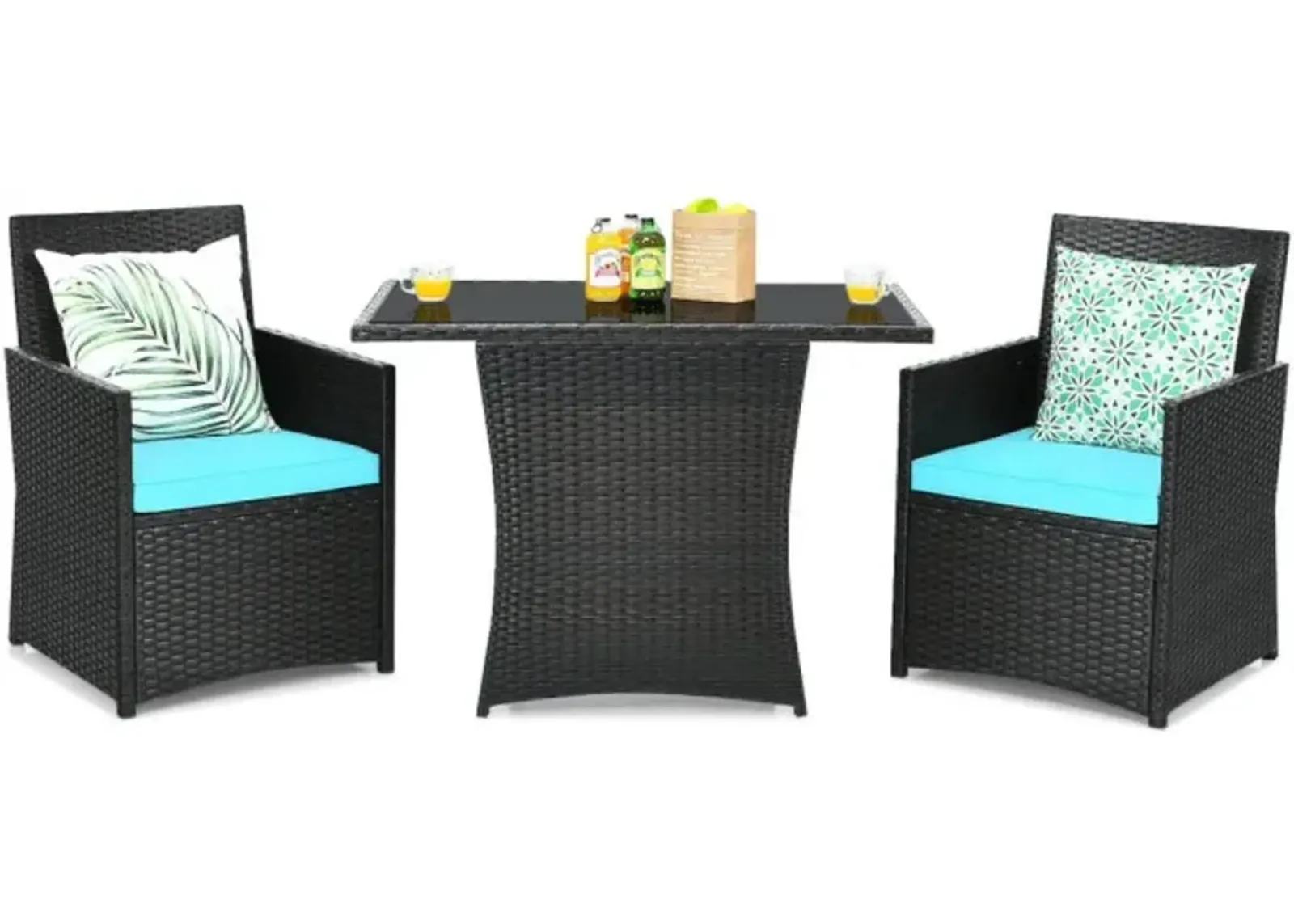 Hivvago 3 Pieces Patio Rattan Furniture Set with Cushion and Sofa Armrest