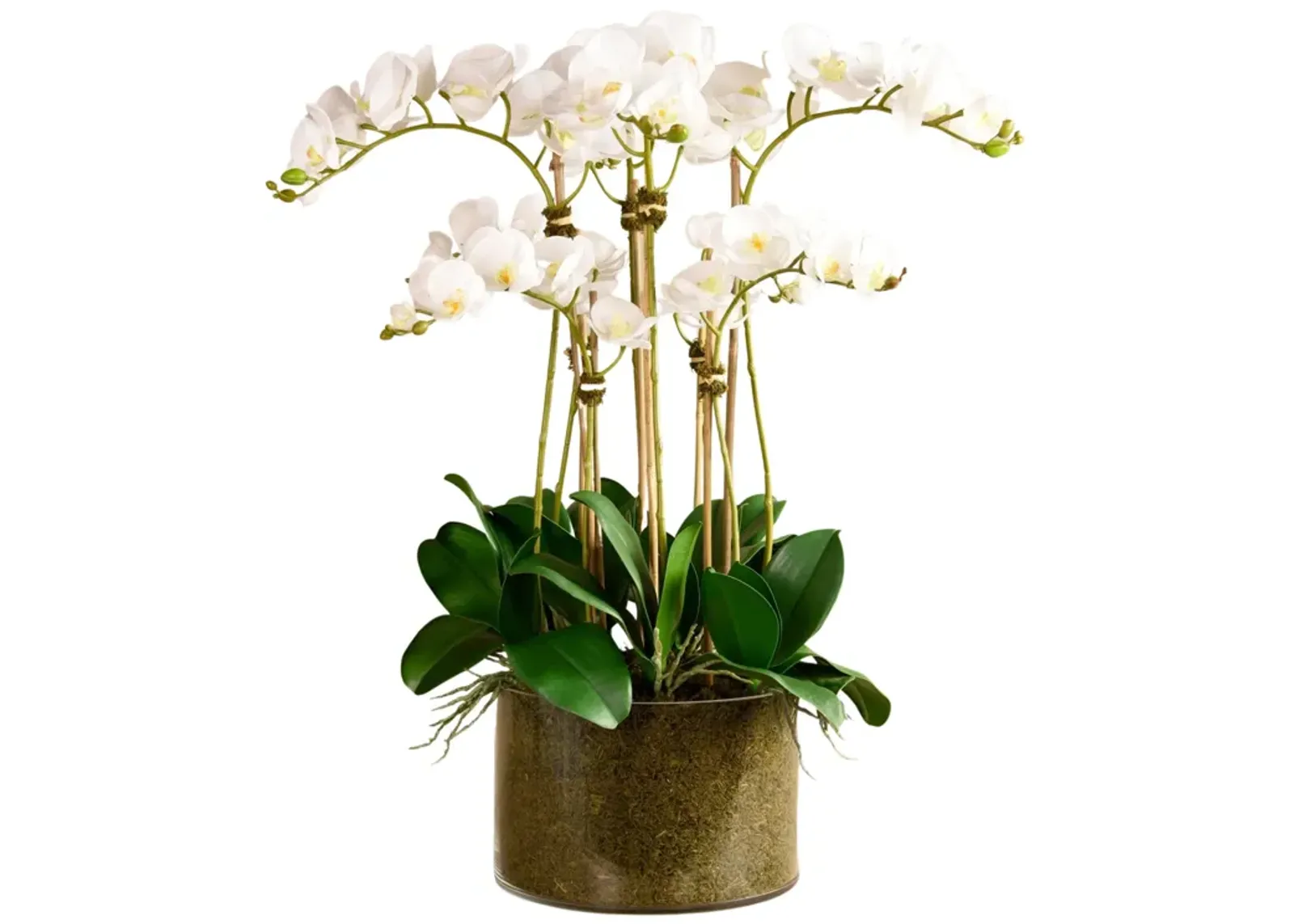 Large Faux Orchid Arrangement In Glass Vase - 33”