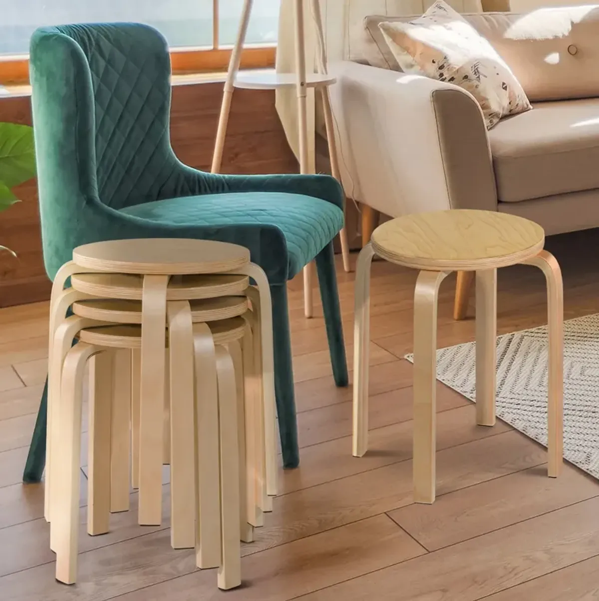 Set of 4 18 Inch Stackable Bentwood Dining Chairs with Round Top