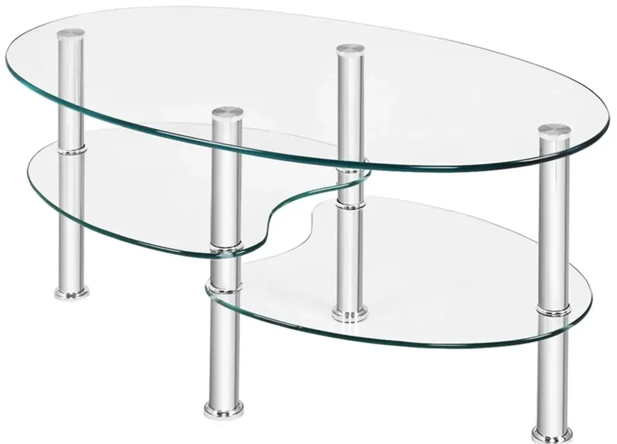 Tempered Glass Oval Side Coffee Table-Transparent