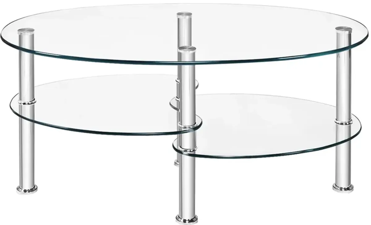 Tempered Glass Oval Side Coffee Table-Transparent